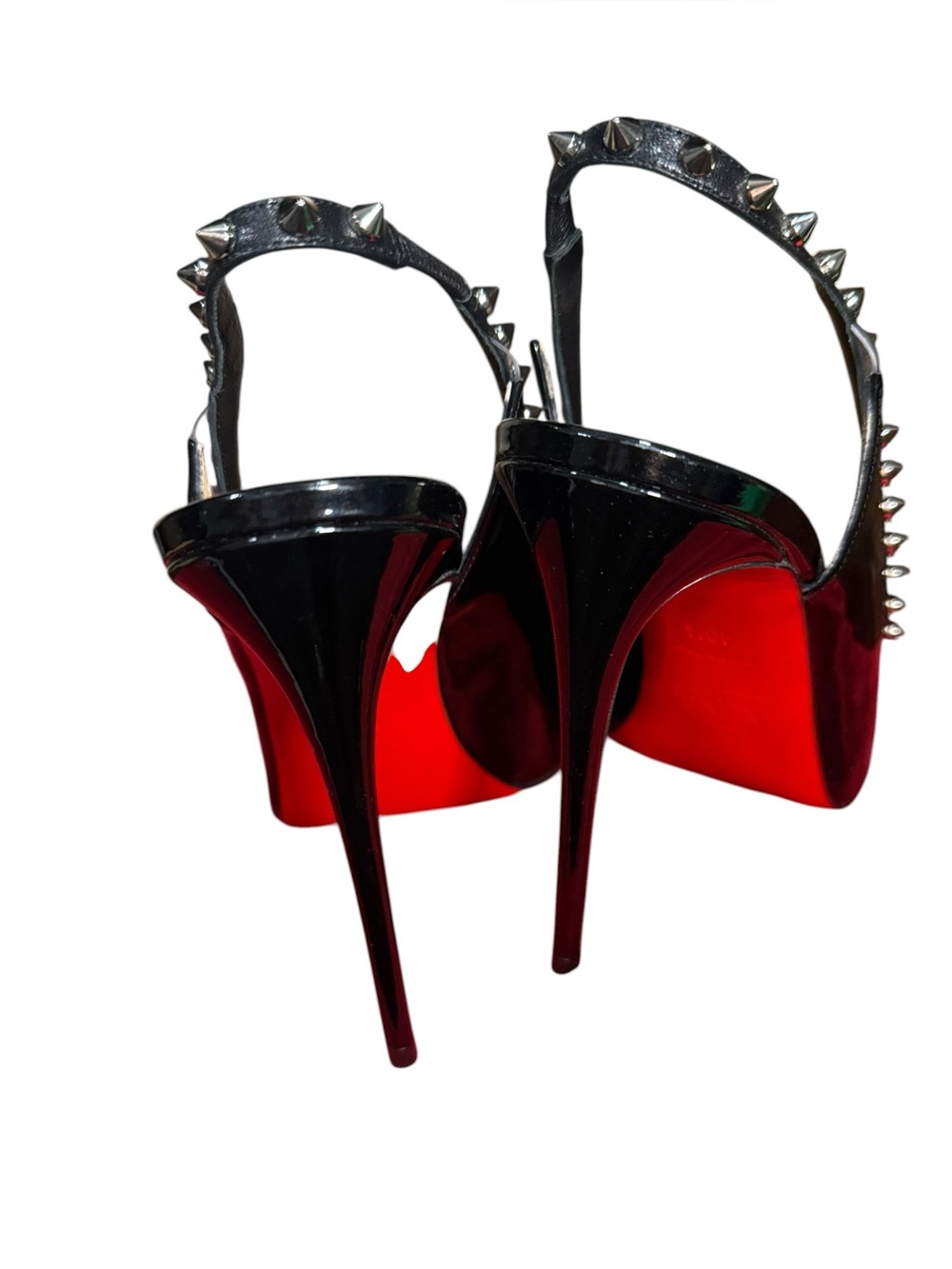Christian Louboutin Follies Spikes Slingback Pumps Black Patent PVC 40.5 EU - Picture 4 of 10